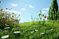 Clean grass, 3d rendering，Unreal Engine ，octane render ， behance