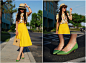 Zara Top, Thrifted Skirt, Zara Pumps, H&M Hat