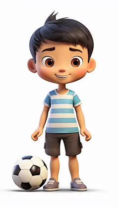 卡通儿童踢足球运动小男孩人物模型