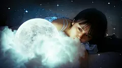 梦幻，唯美，清纯少女，闺房，夜晚，星星，星球，桌面壁纸