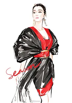 jjseason插画超话 ---- 中国风女皇巩俐超话 身穿Elie Saab 2019秋冬高定亮相威尼斯电影节《兰心大剧院》首映红毯​​​​  #明星红毯礼服插画# ​​​​