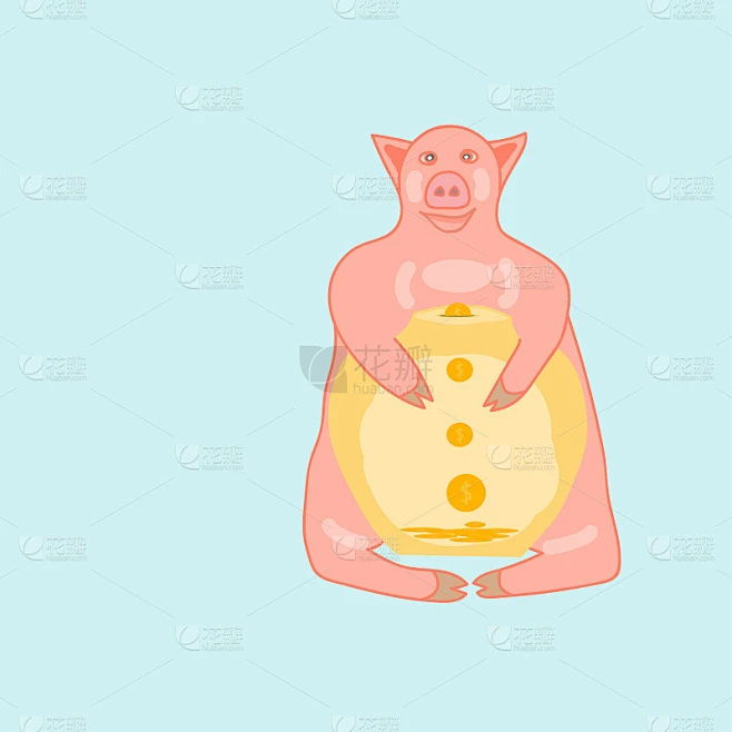 Piggy bank drawing on blue background 