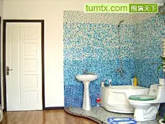 开放式卫生间手机壁纸蓝色小户型卫生间实景图冷色
