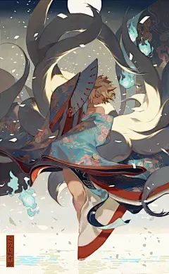 画风唯美，故事感强烈的少女人物插画，色彩搭配恰到好处