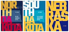矢量海报上有美国各州的名称、昵称、入联日期，分属西北、中北部——北达科他州、南达科他州、内布拉斯加州