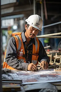 大楼建设工地施工人物肖像摄影图片