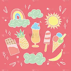 彩虹,冰淇淋,快乐,剪贴画,绘画插图,夏天,多色的,白色,粉笔轮廓,画画