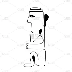 抽象审美的人类画了一条线。非洲人或亚马逊人坐在肖像在极简主义风格。现代单线艺术，民族轮廓。适合张贴海