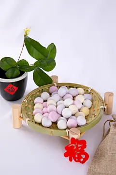 福字剪纸彩色元宵汤圆元宵节摄影图片