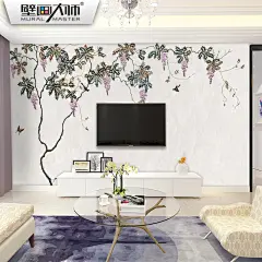 现代简约北欧墙纸艺术紫藤花壁纸3d高档无缝墙布定制壁画客厅卧室-淘宝网