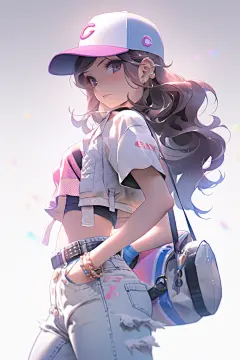 运动帽冷酷站姿女孩图片插画