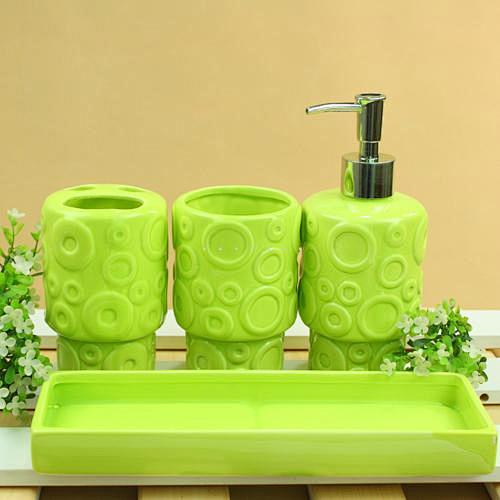绿色简约流畅 陶瓷卫浴四件套件 浴室用品...