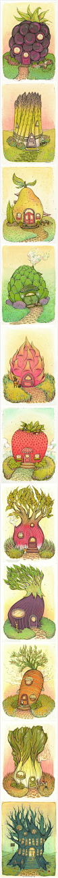 #dribbble每日精选# 如果有一件果蔬小房子，我们就可以在在房子里玩一天的弹珠和纸牌