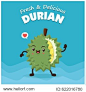 Vintage Durian poster design with vector durian character.