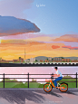 落日单车——Ju（julin插画师）城市插画，单车插画，秋天插画