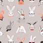 兔子,四方连续纹样,拟人,灰色,可爱的,华丽的,女人头巾,复活节,纺织品,壁纸