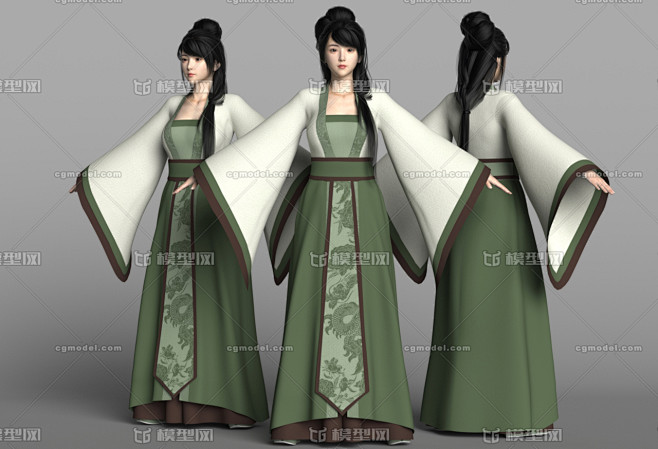 影视CG古代汉服美女人物 古装美女路人群_CG塑造师作品_人物女人_cg模型网