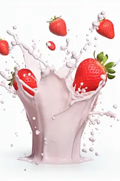 AI数字艺术草莓果汁酸奶液体飞溅模型