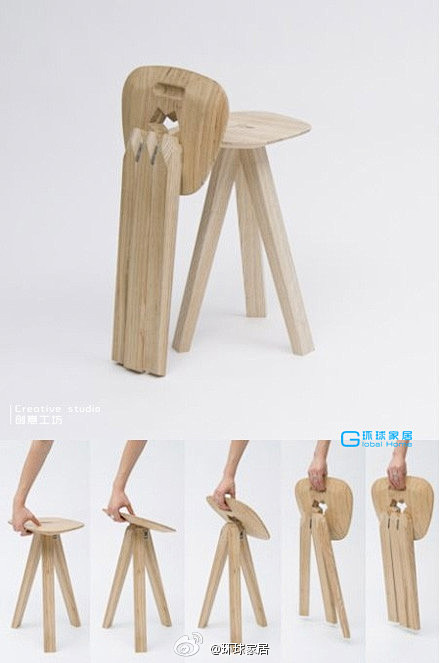 这款折叠小凳只有三条腿，却也一样可以方便...