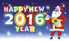 新年贺卡与圣诞老人和吉他