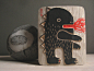 WOOD RELIEF MONSTER primitive native doodle in oak