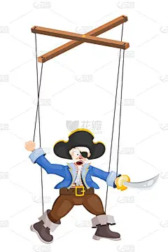 娃娃木偶海盗与佩剑在白色的背景。儿童木偶戏的元素。孩子的玩具, 戏剧娃娃。向量例证