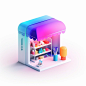 A shop icon, transparent technology sense, high-tech modern colors, white background, studio lighting, used for web landing page, Blender render, 3D, high detail, 8k, featured on dribbble