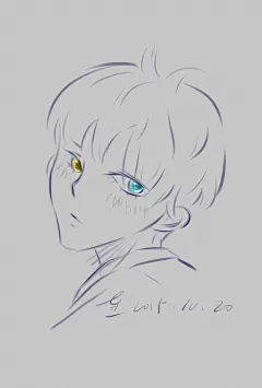 #插画# #头像# #壁纸# #异瞳# #绘画# #男生# #帅哥# #灰色# #蓝色#
