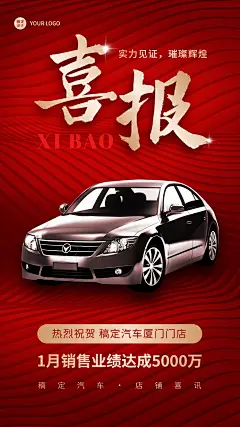 汽车汽配店铺业绩喜报大气合成红金手机海报