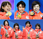 Combined photo shows Japanese athletes who won gold medals at the 2018 Pyeongchang Winter Olympics in South Korea Nana Takagi in the women's speed...