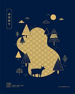 12款中式中国风牛年辛丑新年春节贺卡红包海报线条背景AI矢量素材-淘宝网
