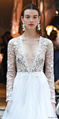 sachin babi spring 2018 bridal illusion long sleeves deep v neck sheer bodice a line wedding dress (12) zfv romantic