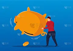 商人摇晃着一个空储蓄罐