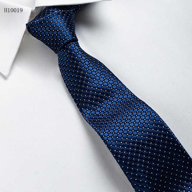 真丝领带深蓝圆点仿涤丝男士领带