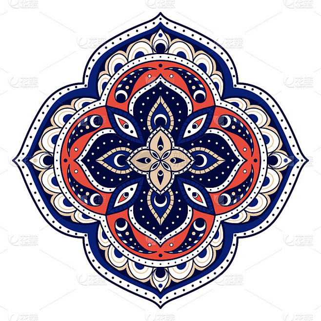 曼荼罗印度涡纹图案元素向量。花朵图案印刷...