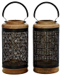 Exceptional Metal Wood Black Lantern, Set of 2 contemporary-candleholders