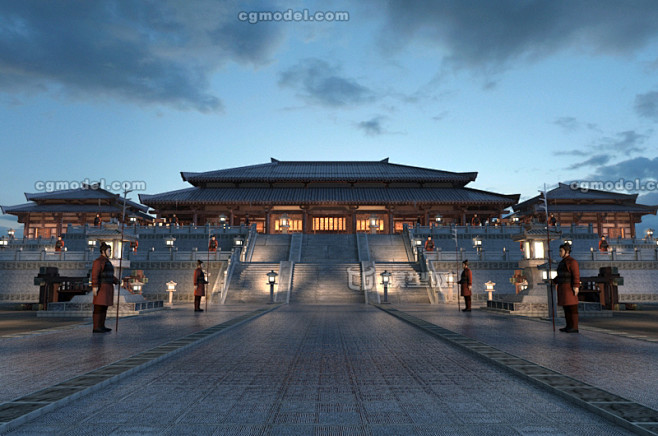 写实古代宫殿正门进入穿行宫殿近景 汉朝皇宫 未央宫动画场景 模型-古代场景模型库-3ds Max(.max)模型下载-cg模型网