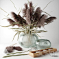 3d models: Decorative set - Bouquet of dry grass in a glass vase