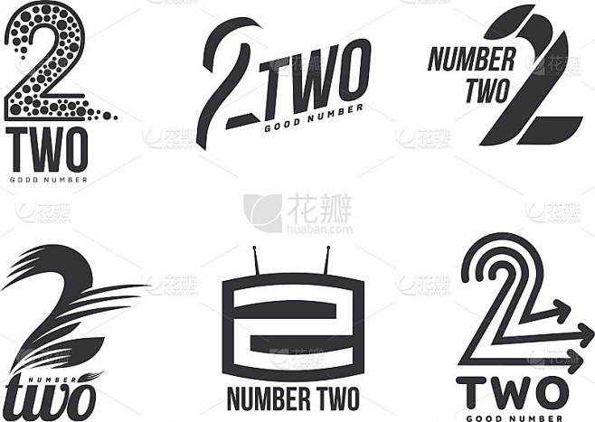 一套黑色和白色数字2标志模板