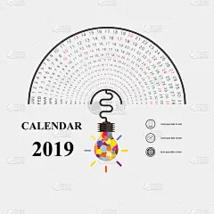 绘画插图,模板,想法,矢量,日历,静止的,半圆形,2019,计算机图标,新年前夕