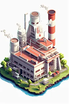 AI数字艺术天然气发电站工业立体场景插画-众图网