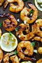 Top down view of grilled cajun shrimps, ready to serve.