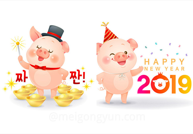 2019新年传统生肖猪年卡通形象矢量插画...