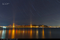 Star trails above the Golden Gate Bridge - stock photo