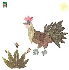 树叶拼贴画,植物粘贴画手工制作╭★肉丁网