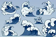 日式波浪波纹元素矢量图设计素材