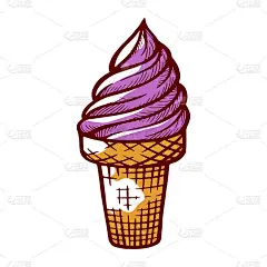 冰淇淋带有紫莓味，在华夫锥向量上刻有清凉爽口的冰镇甜点