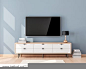 Smart Tv Mockup with blank screen hanging on the wall in modern living room. 3d rendering
