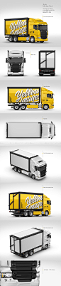 厢式卡车物流快递货运箱式货车贴图ps样机素材多角度展示效果模板素材