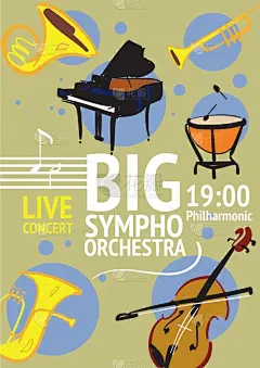 管弦乐队,巨大的,动物,古典音乐会,古典乐,交响乐团,传单,大号,图像